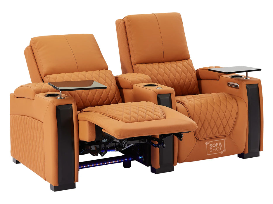 3 2 1 Seater Electric Recliner Sofa Set & Cinema Seats in Orange Real Leather With Power Lumbar Support, Chilled Cupholders & Power Headrests - Assisi