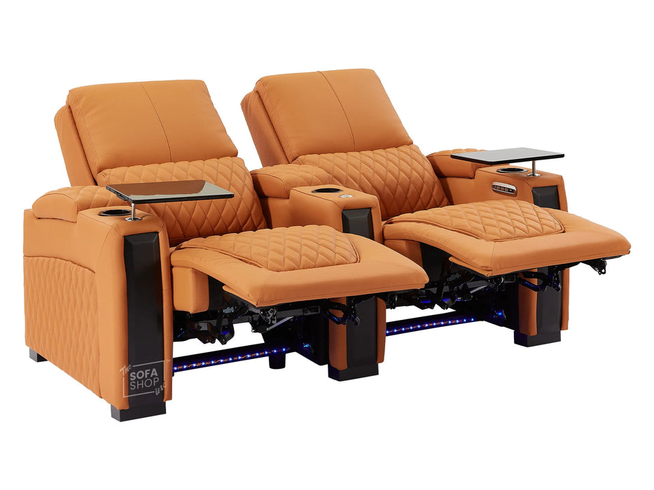 3 2 Electric Recliner Sofa Set in Orange Real Leather 2 Piece Cinema Sofa with USB Ports, Chilled Cupholders & Storage Boxes - Assisi