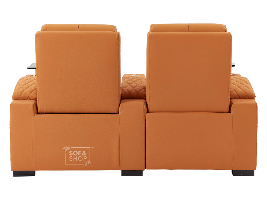 3 2 1 Seater Electric Recliner Sofa Set & Cinema Seats in Orange Real Leather With Power Lumbar Support, Chilled Cupholders & Power Headrests - Assisi