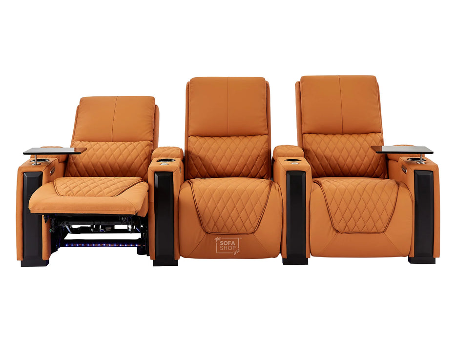 3+1 Seater Electric Recliner Sofa Set & Cinema Seats in Orange Real Leather With Tray Tables & Chilled Cupholders - Assisi