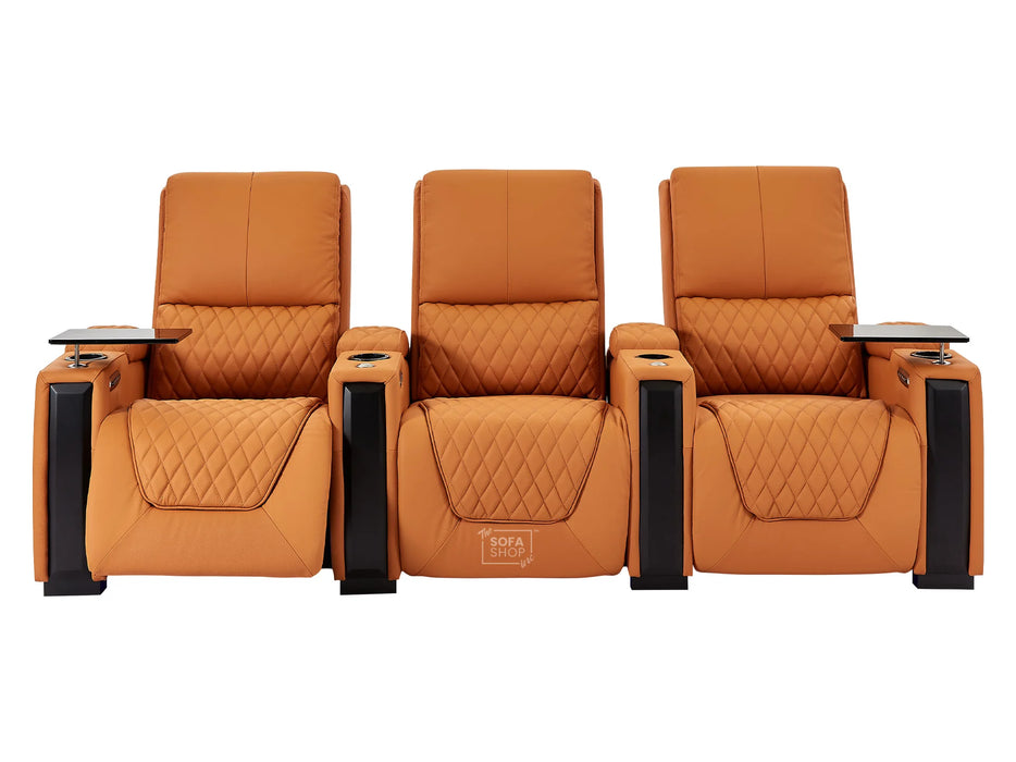 3 2 1 Seater Electric Recliner Sofa Set & Cinema Seats in Orange Real Leather With Power Lumbar Support, Chilled Cupholders & Power Headrests - Assisi