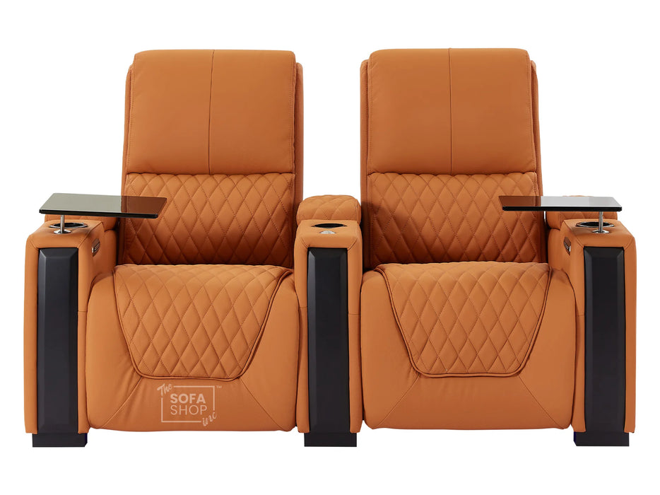 3 2 1 Seater Electric Recliner Sofa Set & Cinema Seats in Orange Real Leather With Power Lumbar Support, Chilled Cupholders & Power Headrests - Assisi