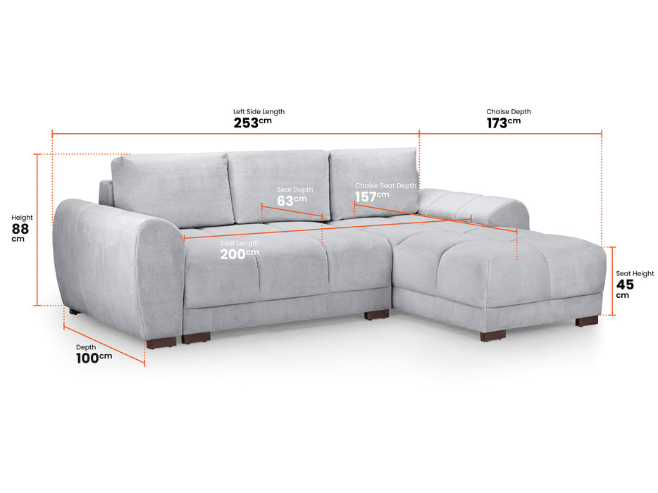 Sofa Bed in Grey, Cream Or Mocha Fabric Universal Corner - Azzuro