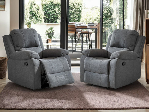 1+1 Set of Sofa Chairs. 2 Recliner Chairs in Dark Grey Fabric - Trento