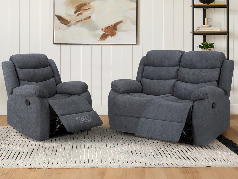 2+1 Recliner Sofa Set inc. Chair in Dark Grey Fabric - Sorrento