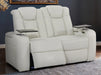 2 Seater Electric Recliner Smart Cinema Sofa in White Real Leather with Power, Massage, Console, and Adjustable Headrest- Capri