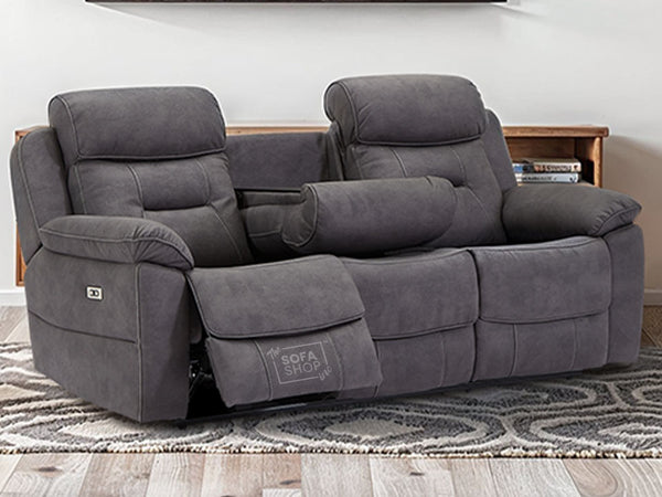 3 Seater Electric Recliner Sofa in Black Fabric with USB Ports , Drop-Down Table, Power Headrest & Cupholders - Florence