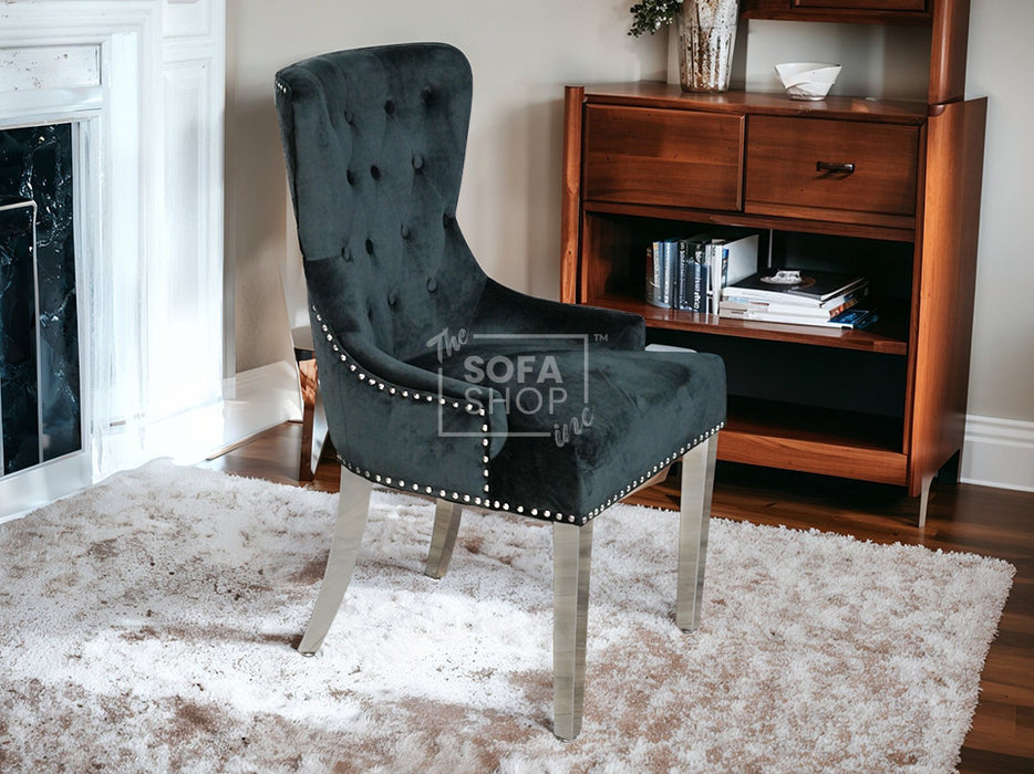 Velvet Dining Chair With Chrome Legs - Duke