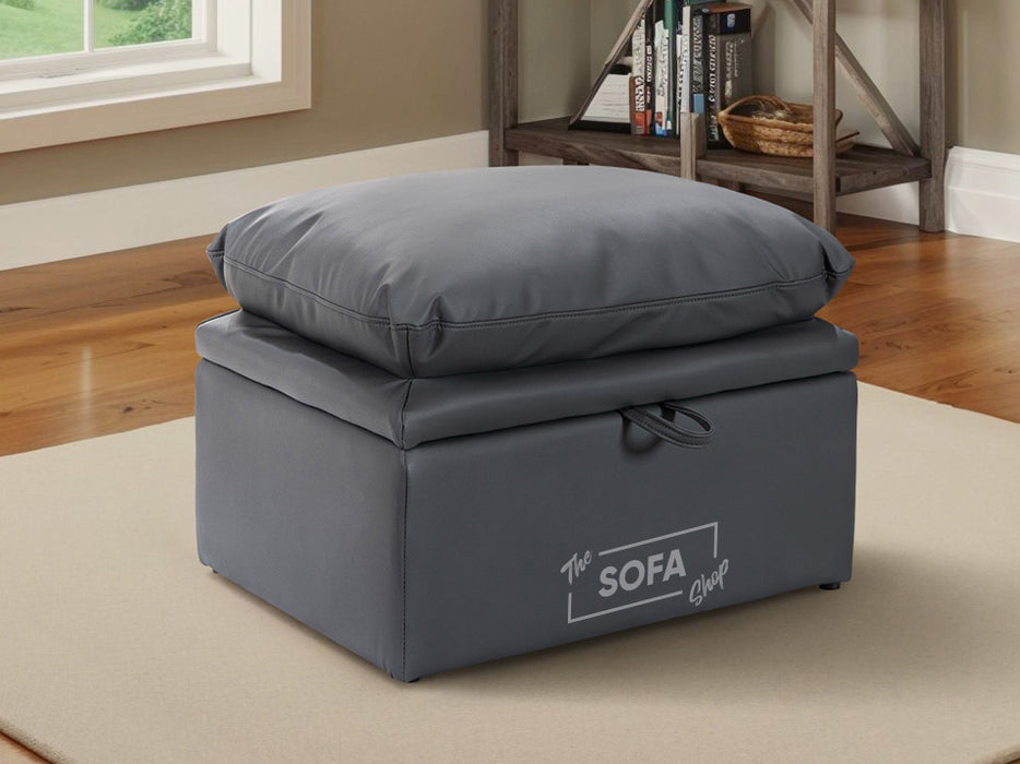 Grey Leather Cushion Top Footstool - Bari