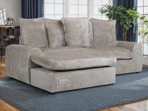 Beige Corner Sofa Bed with Footstool - Genova