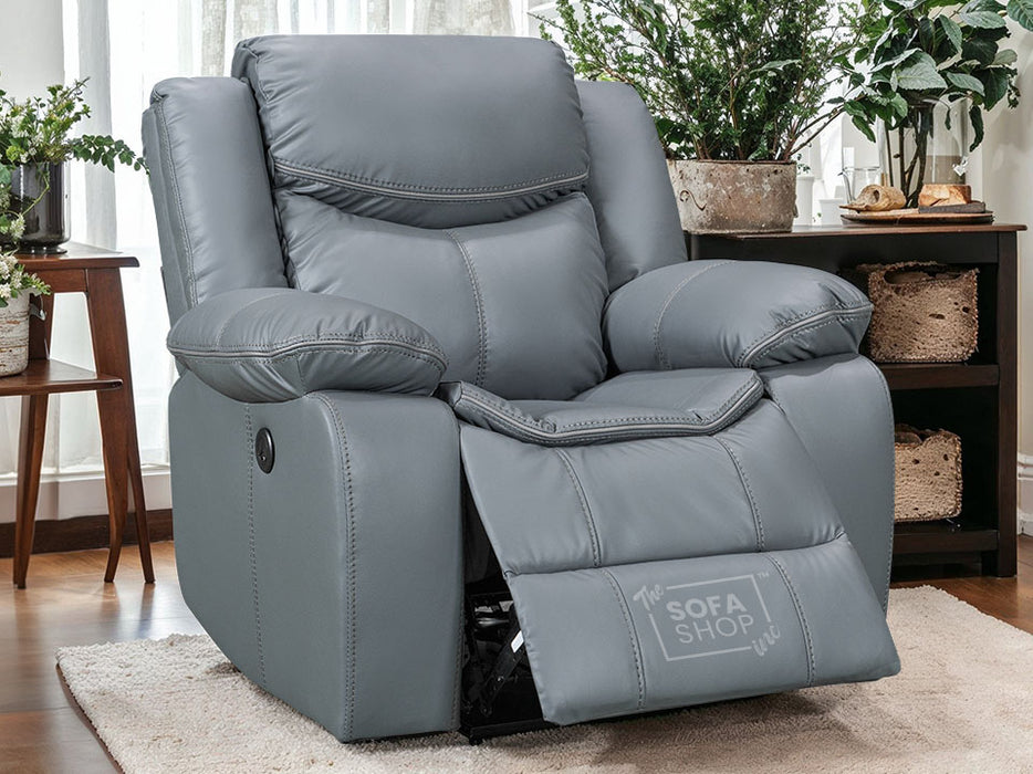 Electric Recliner Chair in Grey Leather with USB Port - Highgate