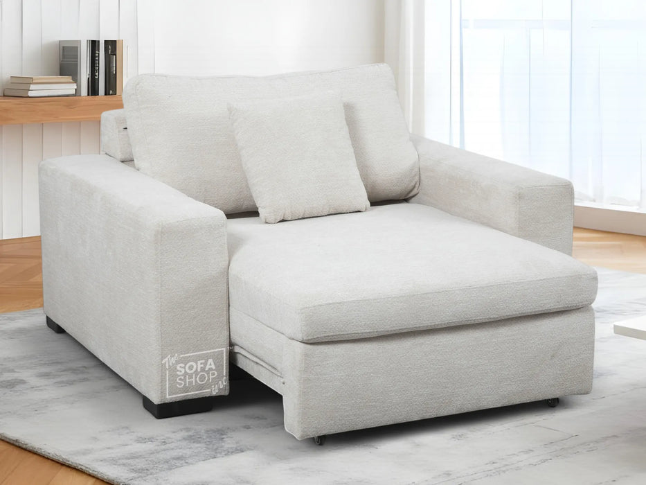 Extendable Electric Sofa Bed Chair in Cream Chenille Fabric | 1 Seat Power Sliding Sofa Bed Perfect for Home Cinema & Theatre Room | USBc + Extra Cushions - Palma