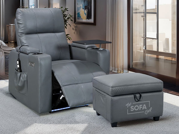 Cinema Chair and Footstool in Grey Leather - Modena