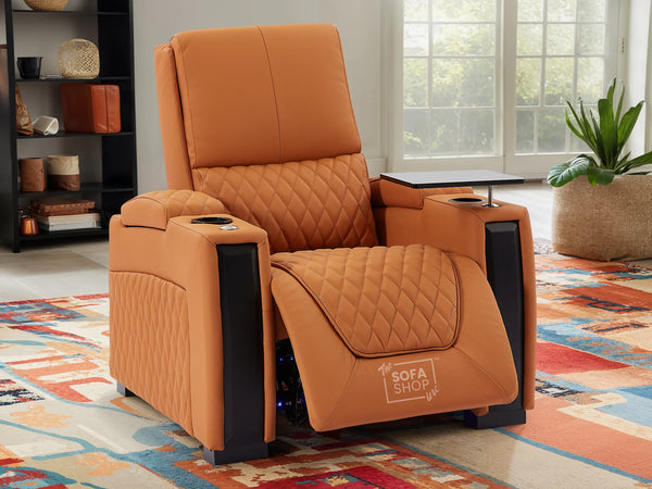 1 Seat Electric Recliner Chair Home Cinema Sofa | Genuine  Leather Chair in Orange + LED Cup Holders + Compact, Space Saving Design & Lumbar Support | Assisi | The Sofa Shop