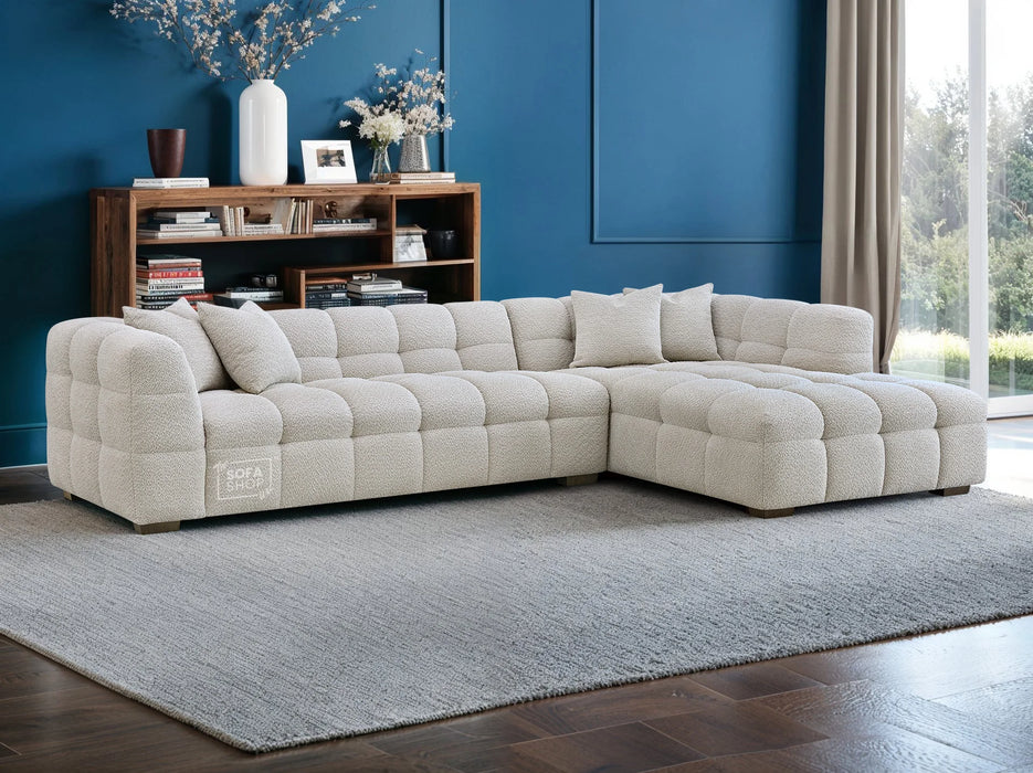 Left Hand Cream Corner Sofa In Boucle Fabric - Tribeca