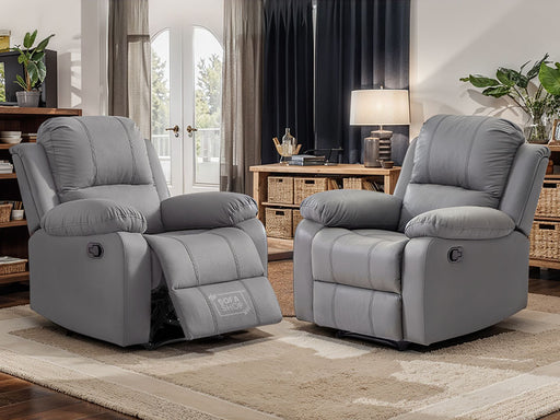 1+1 Set of Sofa Chairs. 2 Recliner Chairs in Grey Leather - Trento