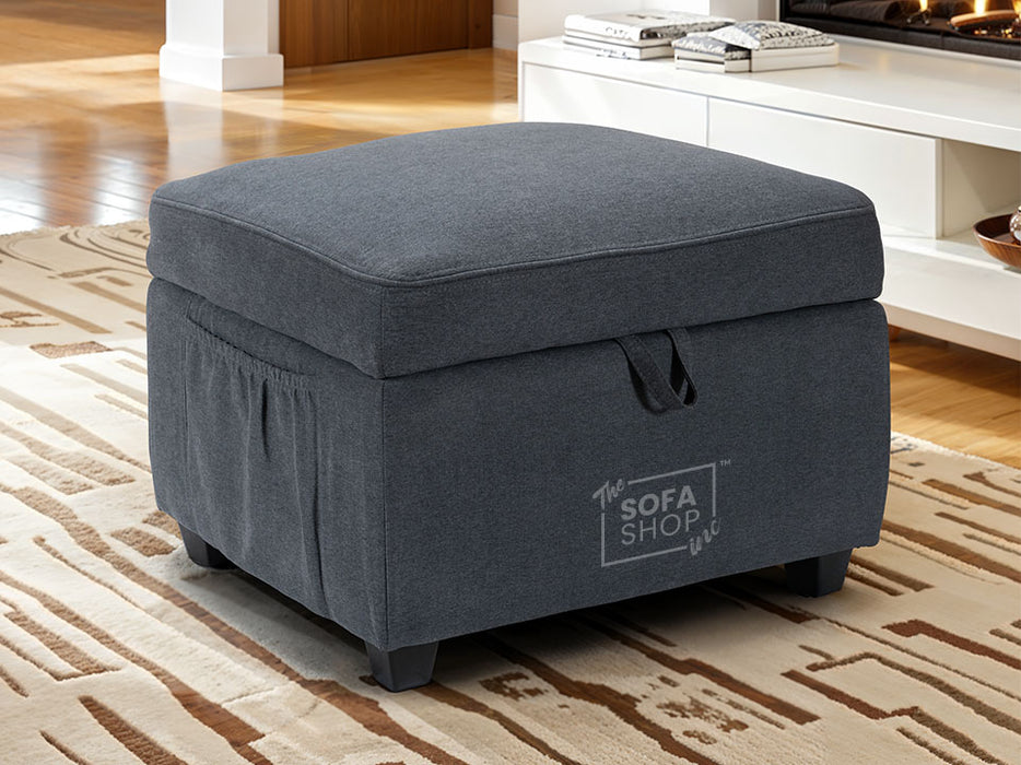 Dark Grey Fabric Storage Footstool - Ravenna