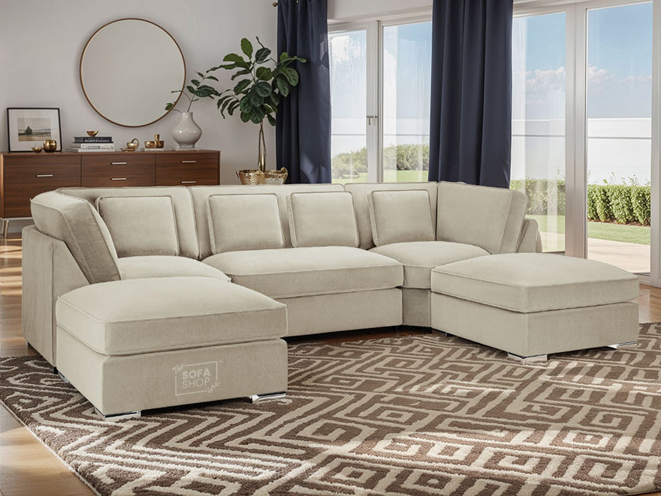 Fabric U Shaped Sofa In Black Or Beige - Belgravia