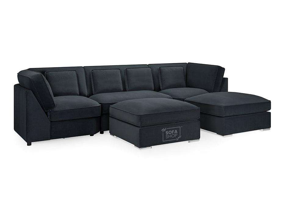 Fabric U Shaped Sofa In Black Or Beige - Belgravia