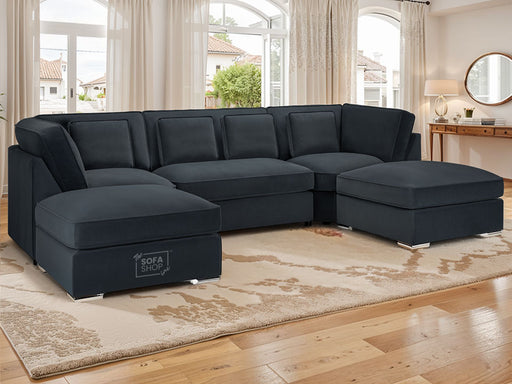 Fabric U Shaped Sofa In Black Or Beige - Belgravia