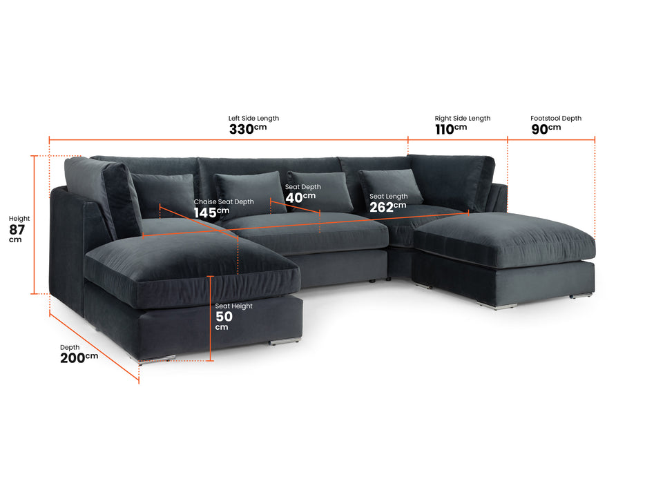 Fabric U Shaped Sofa In Black Or Beige - Belgravia