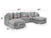 U Shaped Sofa in Grey Or Truffle Fabric with Scatter Back - Bishop