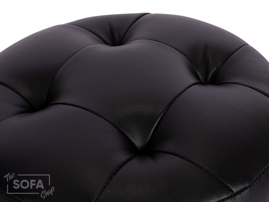Black Leather Small Footstool - Vaneto