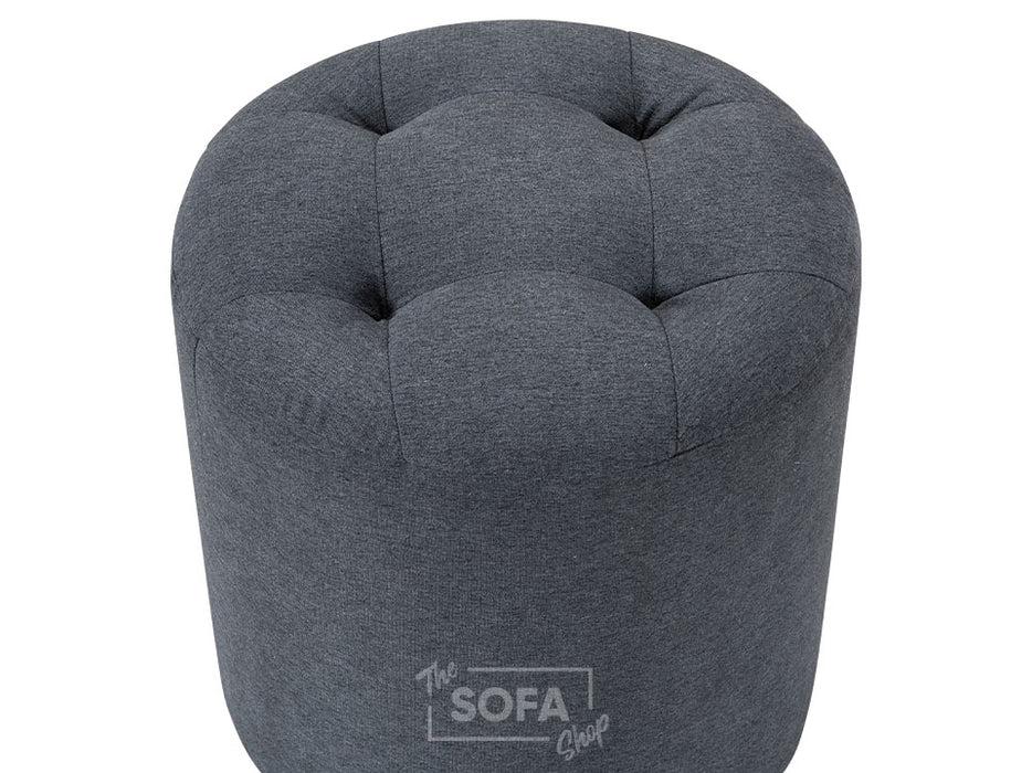 Big Round Footstool in Dark Grey Fabric - Vaneto