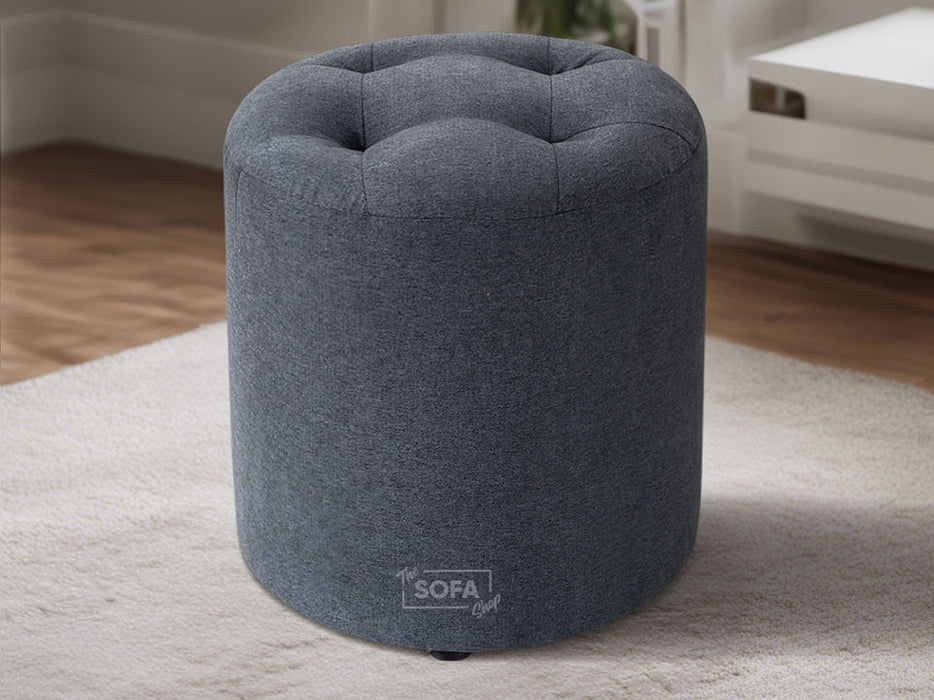 Big Round Footstool in Dark Grey Fabric - Vaneto
