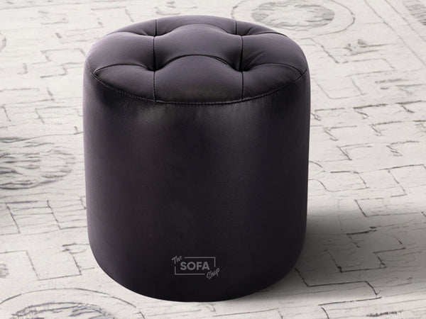 Black Leather Small Footstool - Veneto