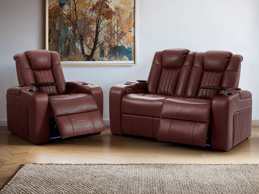 2+1 Electric Recliner Cinema Sofa Set in Red Real Leather with USB Ports, Cup Holders, Storage Boxes & Massage - Capri