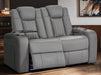 2 Seater Power Recliner Sofa with USB Charging, Cup Holders, Storage, LED Lights & Massage | Grey Leather Aire Sofa | Capri | The Sofa Shop