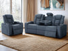 3+1 Electric Recliner Sofa Set and Cinema Sofa Seats Package in Blue Real Leather. Suite with USB, Storage, and Charger - Capri