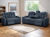 3 2 Electric Recliner Sofa Set with USB Ports, Drink Holders & Storage Boxes - Blue Real Leather 2 Piece Cinema Sofa - Capri