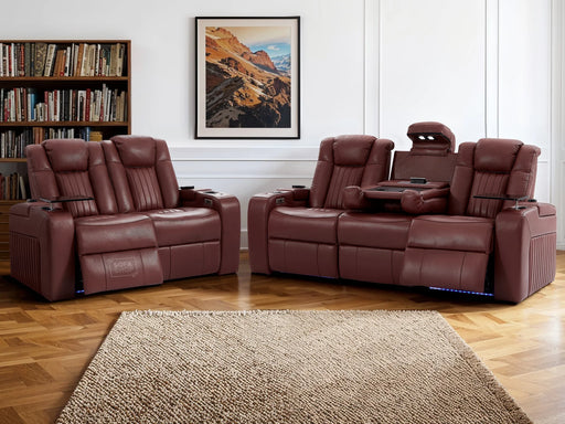 3 2 Electric Recliner Sofa Set with USB Ports, Drink Holders & Storage Boxes - Red Real Leather 2 Piece Cinema Sofa - Capri