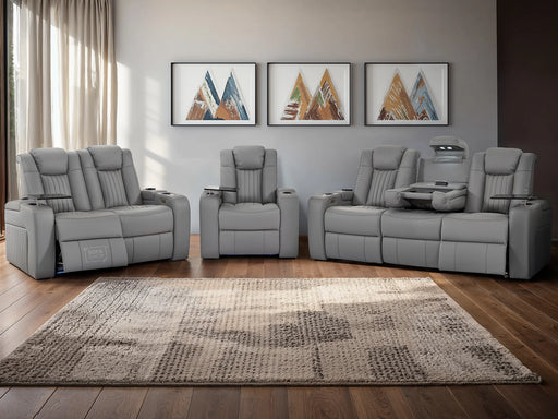 3+2+1 Sofa Set Leather Recliner with Electric Reclining, Massage, Cupholders, Tray Table & USB for Luxurious Comfort | Grey Leather Aire | Capri | The Sofa Shop