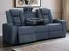 Electric Recliner Cinema Sofa 3 Seater in Blue Real Leather with USB Ports, Cup Holders, and Wireless Charger - Capri