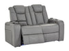 2 Seater Power Recliner Sofa with USB Charging, Cup Holders, Storage, LED Lights & Massage | Grey Leather Aire Sofa | Capri | The Sofa Shop