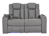 2 Seater Power Recliner Sofa with USB Charging, Cup Holders, Storage, LED Lights & Massage | Grey Leather Aire Sofa | Capri | The Sofa Shop