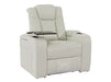 Electric Recliner Chair & Cinema Seat in White Real Leather + Massage + Cup Holders + Table - Capri