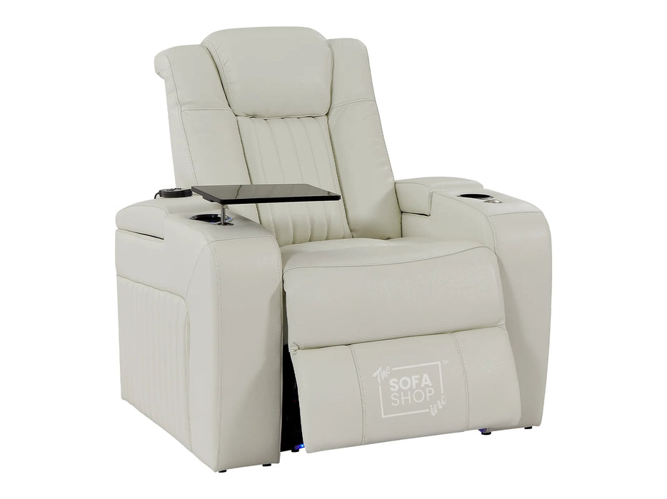 2+1 Electric Recliner Cinema Sofa Set in White Real Leather with USB Ports, Cup Holders, Storage Boxes & Wireless Charger  - Capri