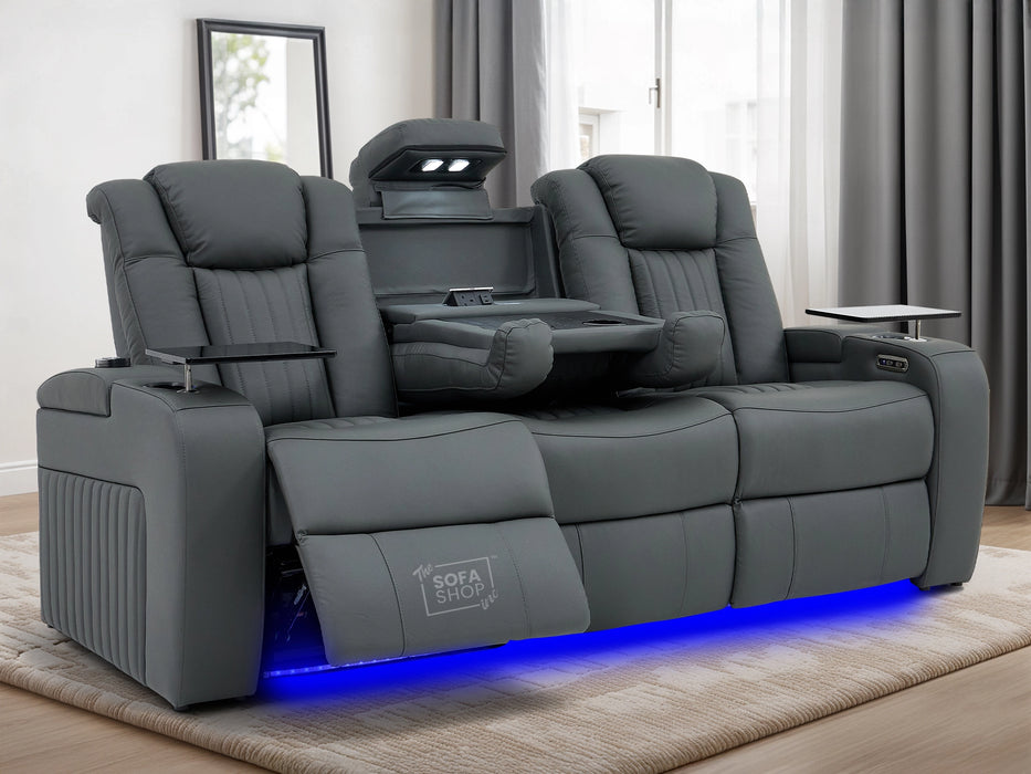 Real Leather 3+2 Electric Smart Recliner Sofa Set | Theatre Seats in Grey with USB, Massage, Heating, Console, Drink Holders & Storage | Capri | The Sofa Shop