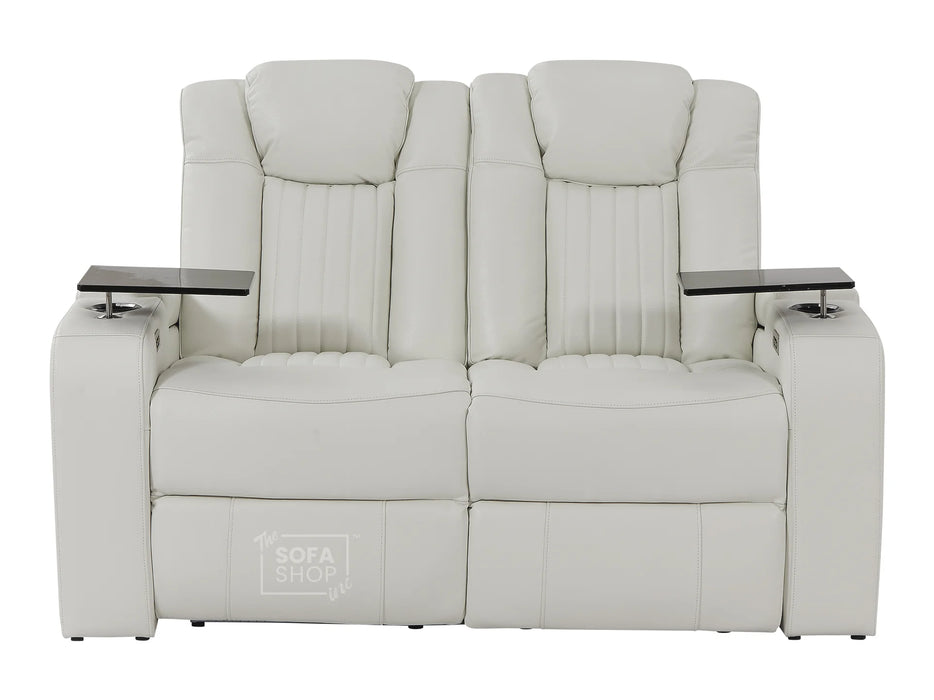 2+1 Electric Recliner Cinema Sofa Set in White Real Leather with USB Ports, Cup Holders, Storage Boxes & Wireless Charger  - Capri