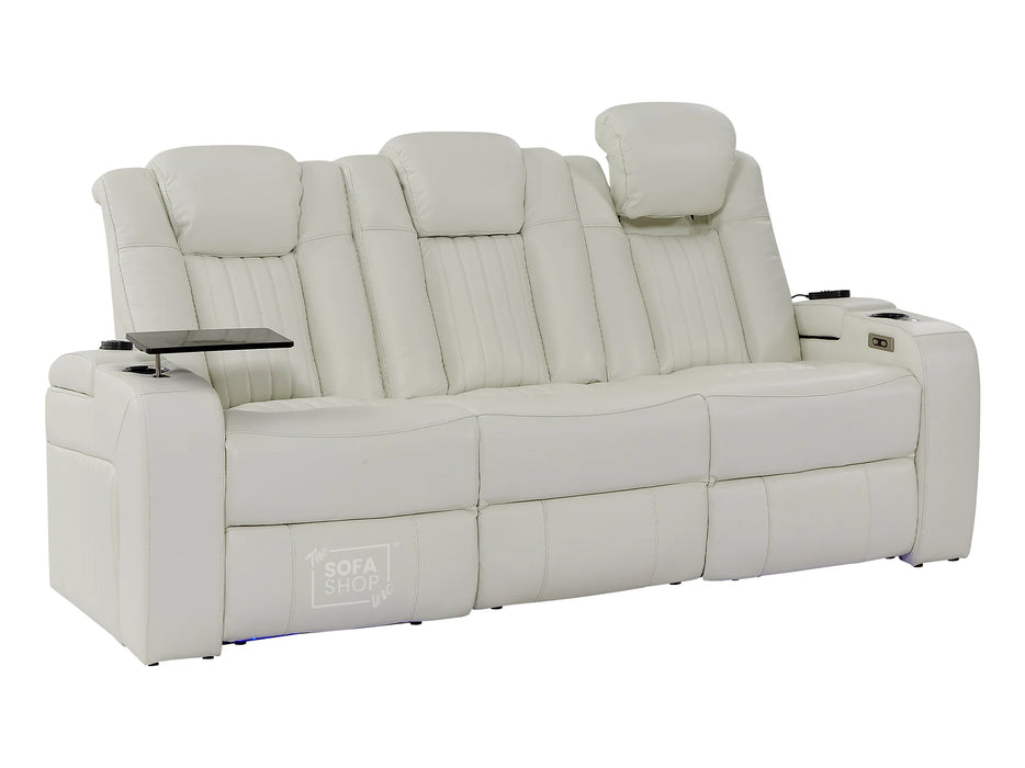 Electric Recliner Cinema Sofa Set 3 2 1 in White Real Leather with Cup Holders, Storage Boxes, and USB Ports - Capri