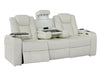 Electric Recliner Cinema Sofa 3 Seater in White Real Leather with USB Ports, Cup Holders, and Wireless Charger - Capri