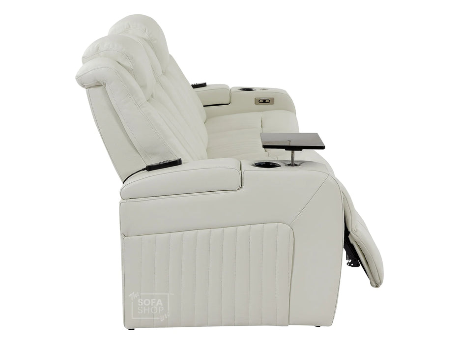 Electric Recliner Cinema Sofa Set 3 2 1 in White Real Leather with Cup Holders, Storage Boxes, and USB Ports - Capri