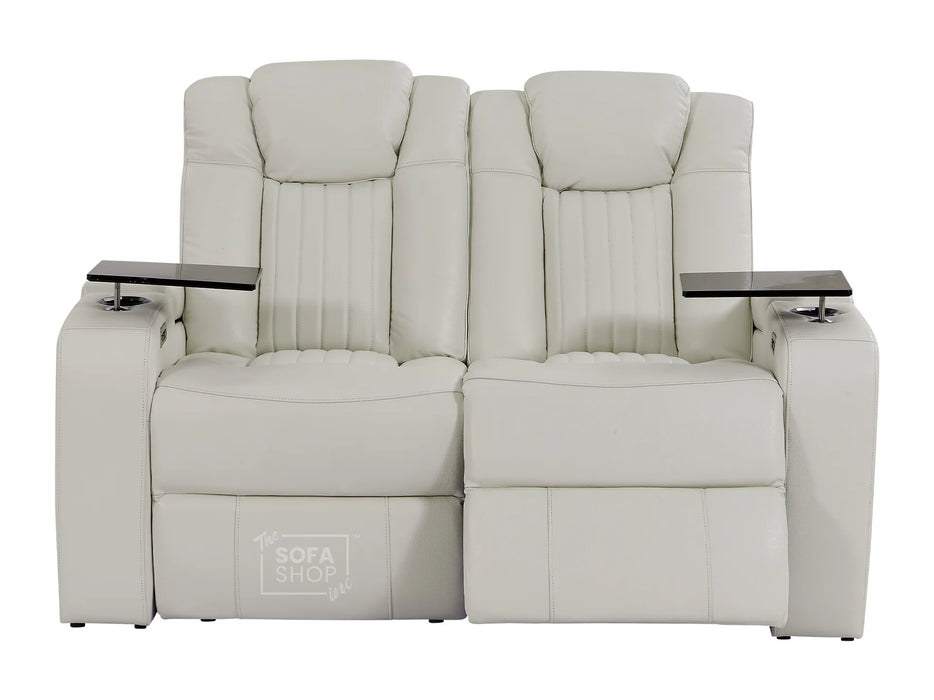 2+1 Electric Recliner Cinema Sofa Set in White Real Leather with USB Ports, Cup Holders, Storage Boxes & Wireless Charger  - Capri