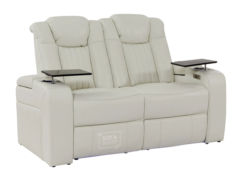 2+1 Electric Recliner Cinema Sofa Set in White Real Leather with USB Ports, Cup Holders, Storage Boxes & Wireless Charger  - Capri