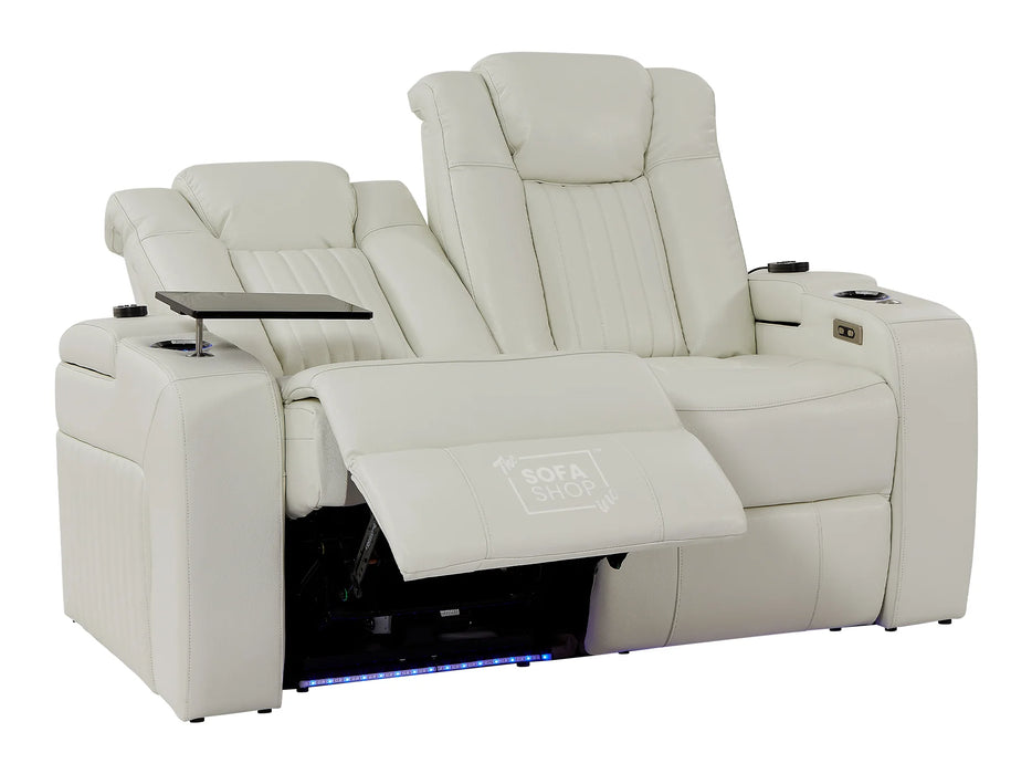 Electric Recliner Cinema Sofa Set 3 2 1 in White Real Leather with Cup Holders, Storage Boxes, and USB Ports - Capri