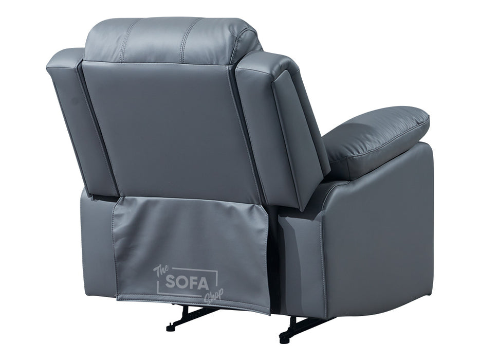 3 1 1 Recliner Sofa Set inc. Chairs in Grey Leather with Drop-Down Table & Cup Holders - Trento